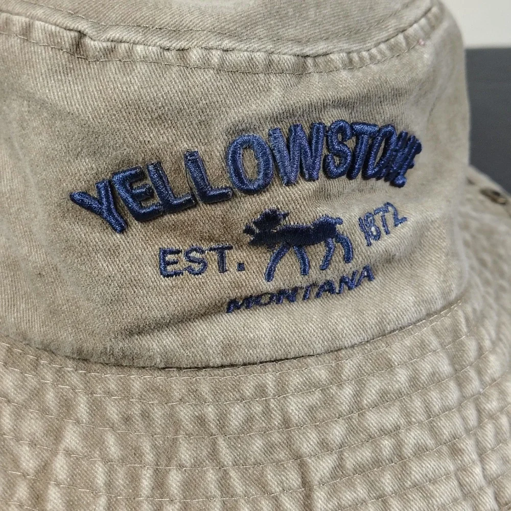 Yellowstone Bucket Hat Khaki Cotton Acid Wash Boonie Safari Small Medium Lucky 7